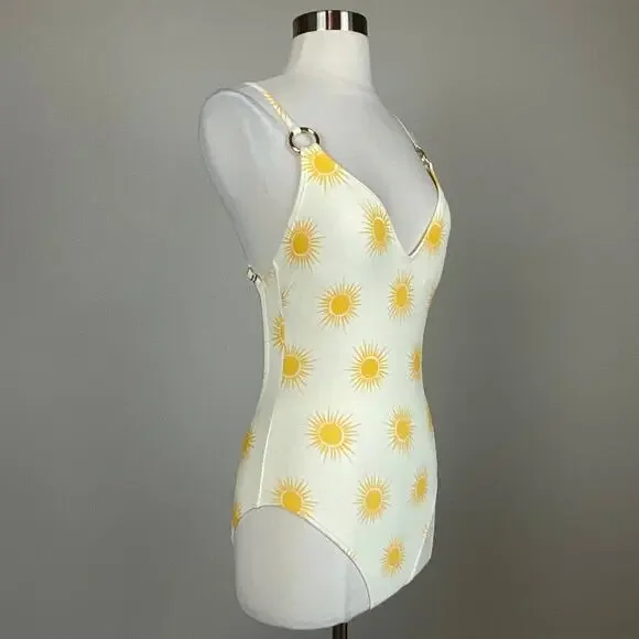 Kate Spade Sunshine Print Strappy Back One Piece Bathing Suit Yellow Size Small - Picture 3 of 11